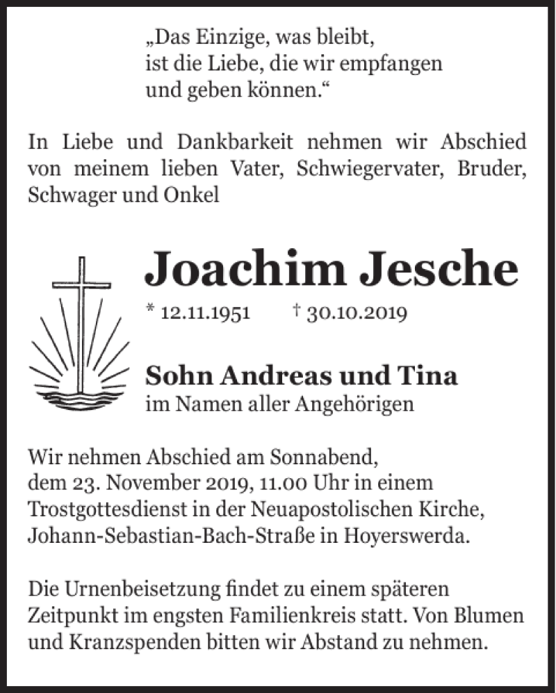 Traueranzeigen Von Joachim Jesche Wochenkurier Trauer