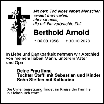 Traueranzeige von Berthold Arnold von Wochen Kurier