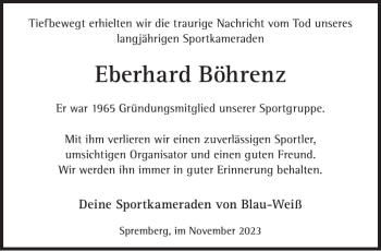 Traueranzeige von Eberhard Böhrenz von Wochen Kurier