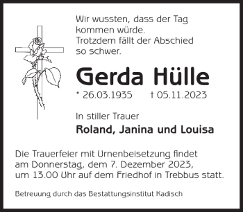 Traueranzeige von Gerda Hülle von Wochen Kurier