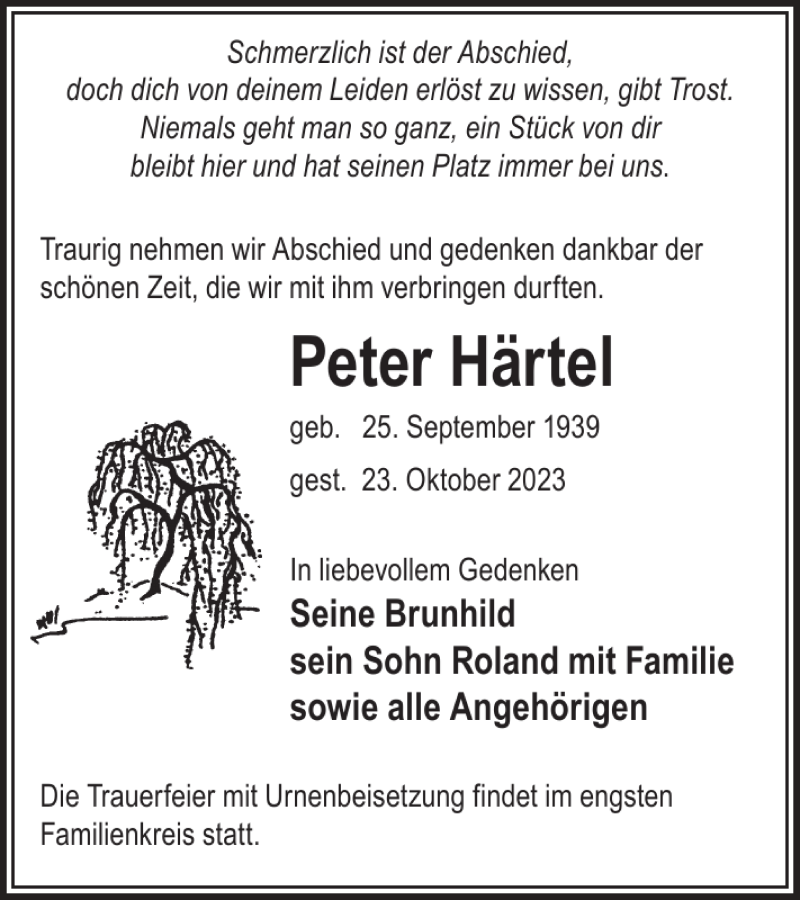 Traueranzeigen Von Peter H Rtel Wochenkurier Trauer