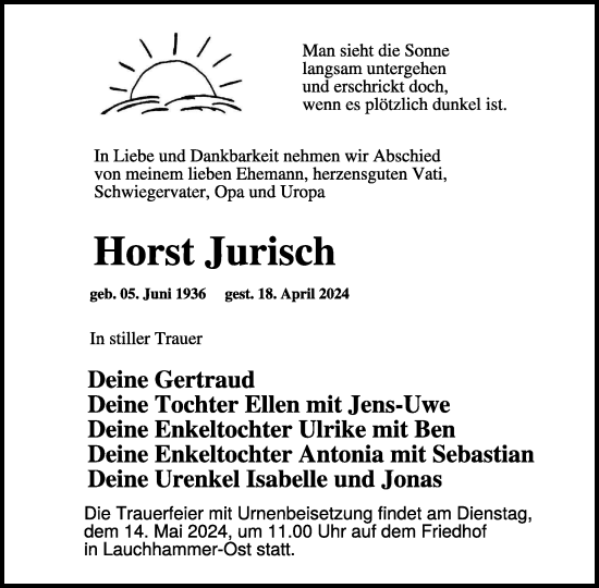 Traueranzeige von Horst Jurisch von WochenKurier