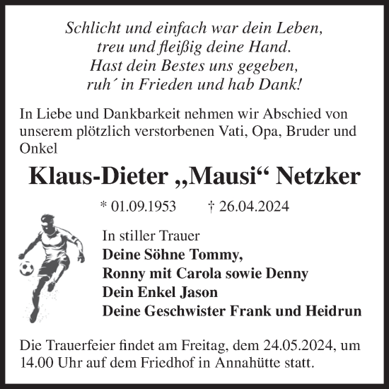 Traueranzeige von Klaus-Dieter Netzker von WochenKurier