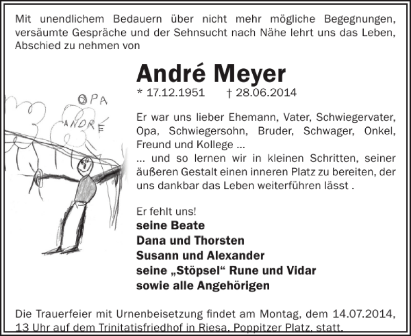  Traueranzeige für André Meyer vom 09.07.2014 aus WochenKurier