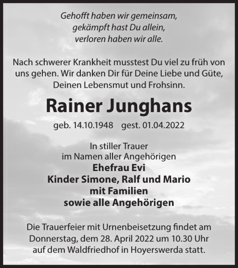 Traueranzeigen von Rainer Junghans WochenKurier Trauer