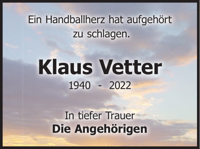  Traueranzeige für Klaus Vetter vom 07.01.2023 aus WochenKurier