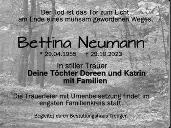 Traueranzeige von Bettina Neumann von Wochen Kurier