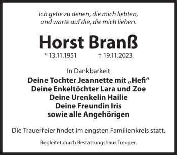 Traueranzeige von Horst Branß von Wochen Kurier