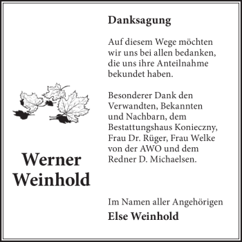 Traueranzeige von Werner Weinhold von Wochen Kurier