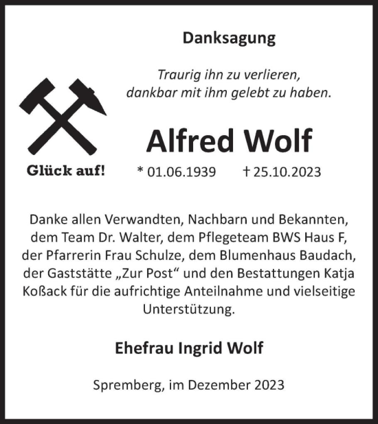 Traueranzeige von Alfred Wolf von WochenKurier