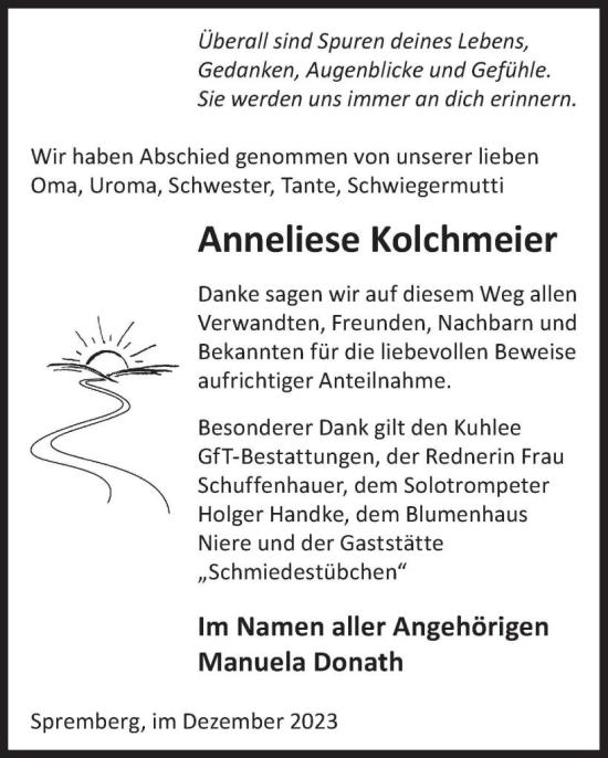 Traueranzeige von Anneliese Kolchmeier von WochenKurier