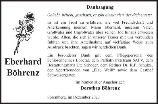 Traueranzeige von Eberhard Böhrenz von WochenKurier