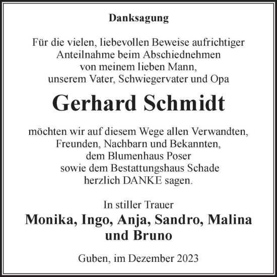 Traueranzeige von Gerhard Schmidt von WochenKurier