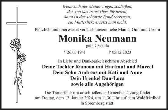 Traueranzeige von Monika Neumann von WochenKurier