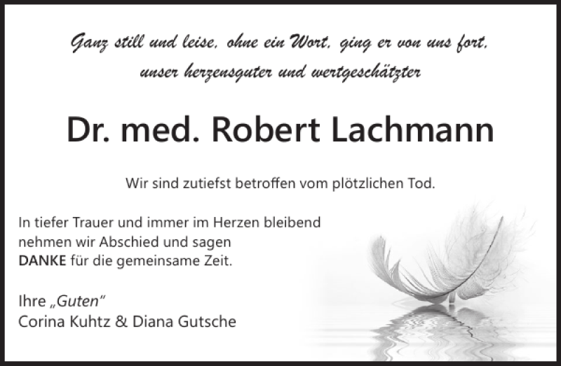  Traueranzeige für Dr. med. Robert Lachmann vom 05.04.2023 aus WochenKurier