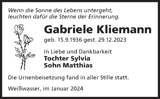 Traueranzeige von Gabriele Kliemann von WochenKurier