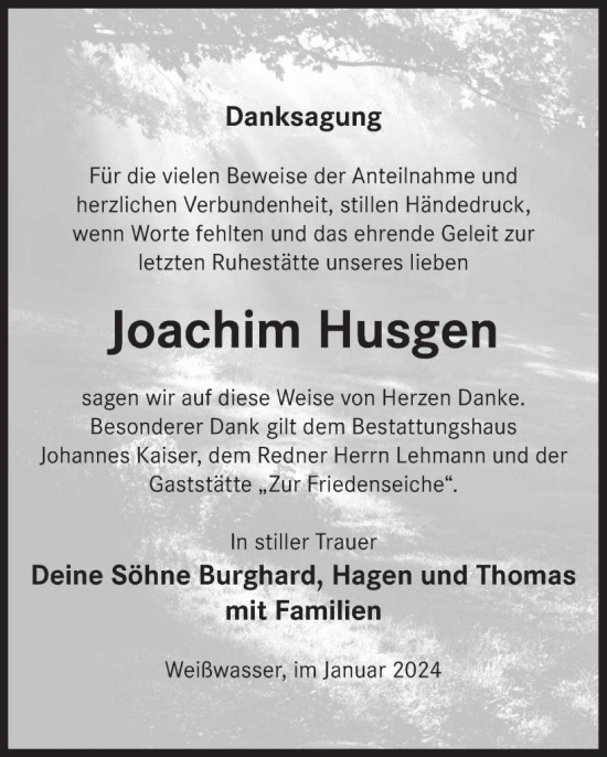 Traueranzeige von Joachim Husgen von WochenKurier