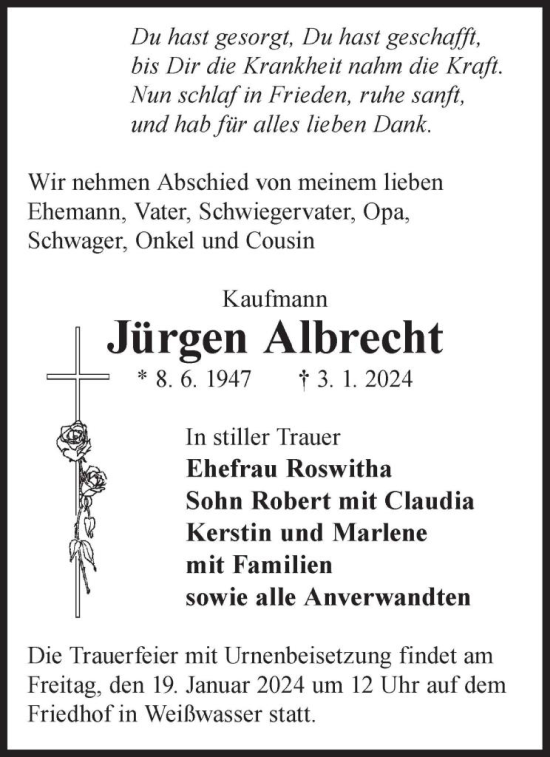 Traueranzeige von Jürgen Albrecht von WochenKurier