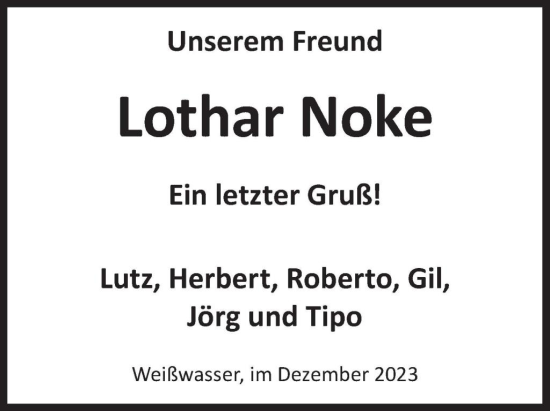 Traueranzeige von Lothar Noke von WochenKurier