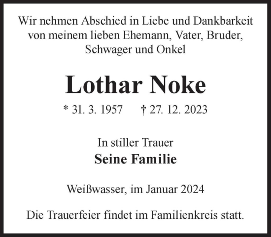 Traueranzeige von Lothar Noke von WochenKurier