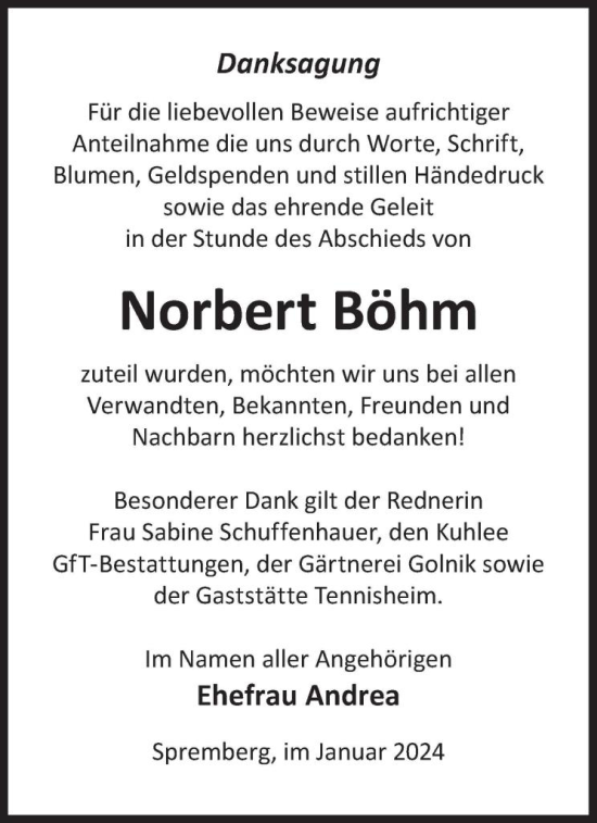 Traueranzeige von Norbert Böhm von WochenKurier