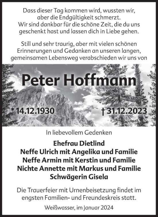 Traueranzeige von Peter Hoffmann von WochenKurier