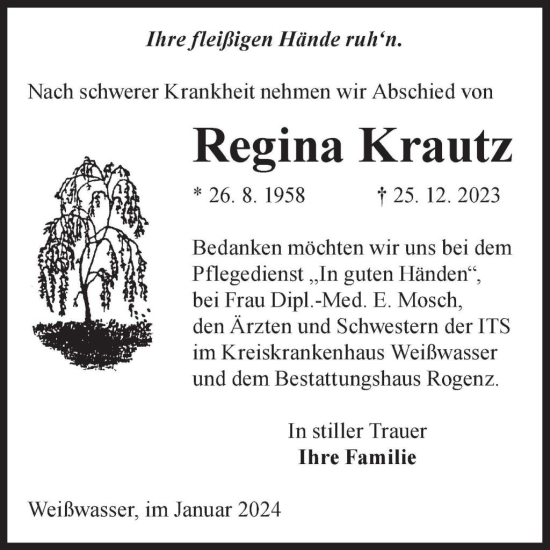 Traueranzeige von Regina Krautz von WochenKurier