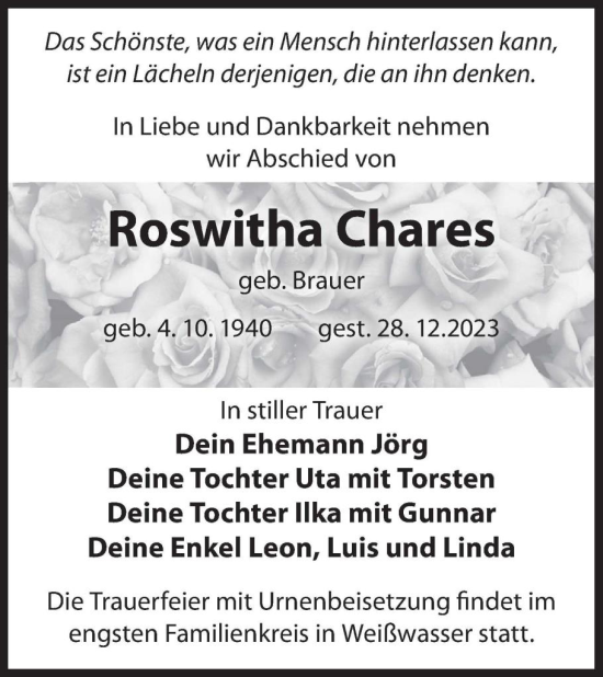 Traueranzeige von Roswitha Chares von WochenKurier