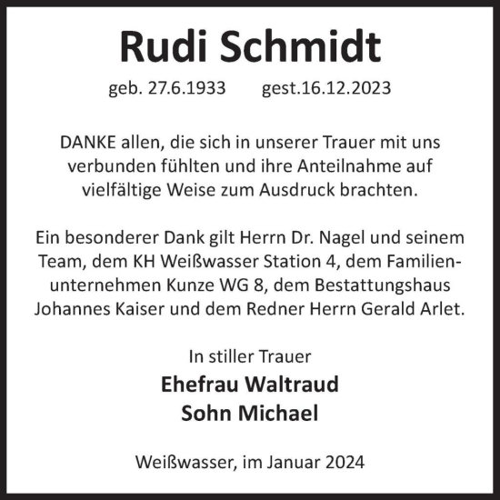 Traueranzeige von Rudi Schmidt von WochenKurier