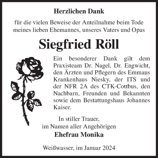 Traueranzeige von Siegfried Röll von WochenKurier