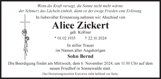 Traueranzeige von Alice Zickert von WochenKurier