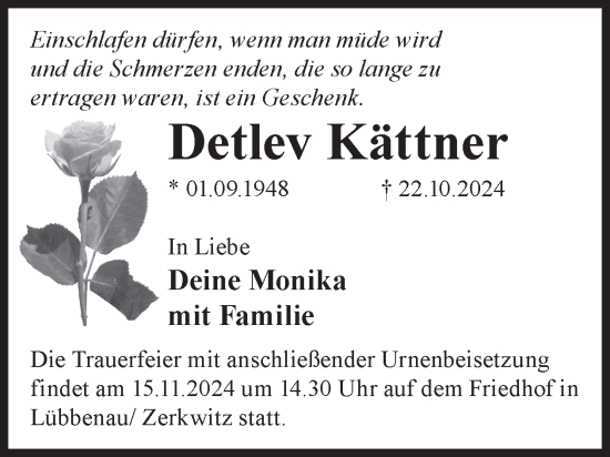 Traueranzeige von Detlev Kättner von WochenKurier