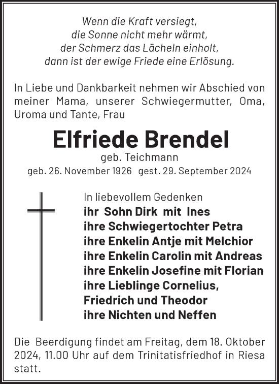 Traueranzeige von Elfriede Brendel von WochenKurier