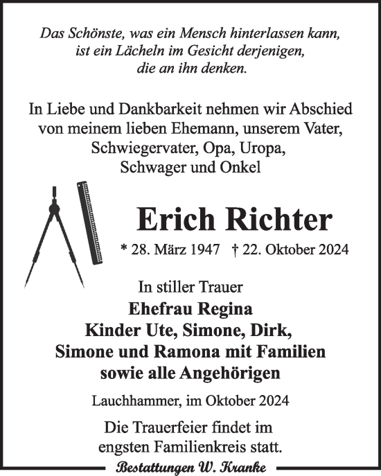 Traueranzeige von Erich Richter von WochenKurier