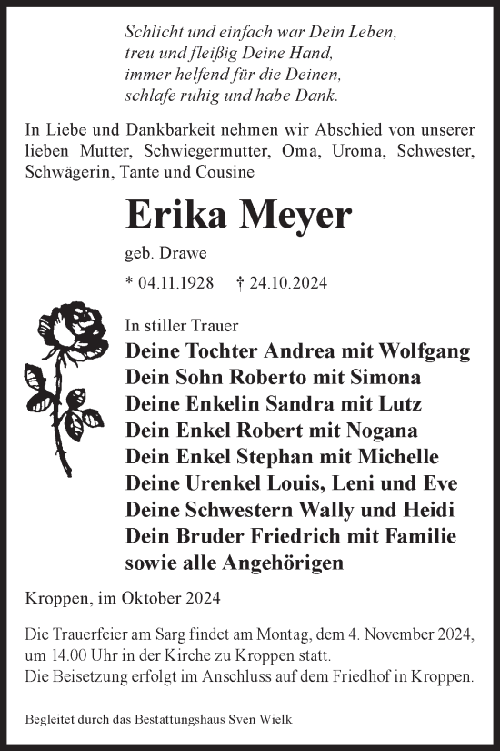 Traueranzeige von Erika Meyer von WochenKurier