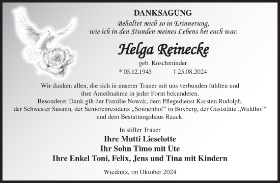 Traueranzeige von Helga Reinecke von WochenKurier