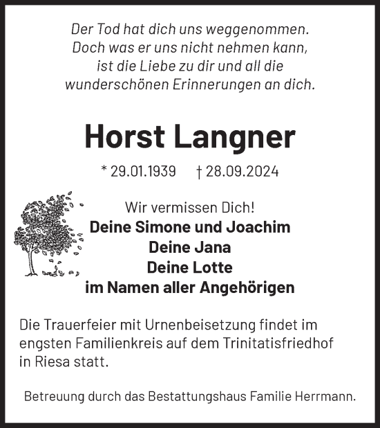 Traueranzeige von Horst Langner von WochenKurier