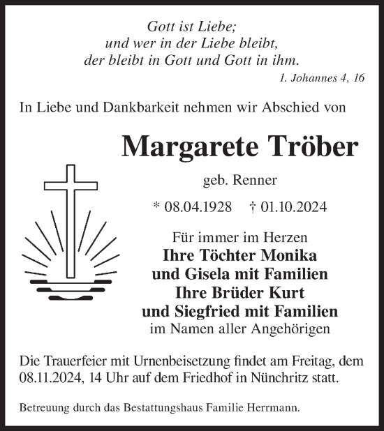 Traueranzeige von Margarete Tröber von WochenKurier