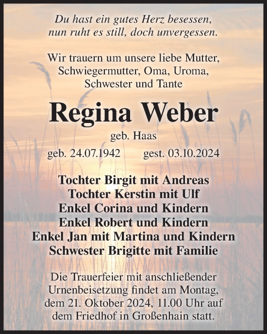 Traueranzeige von Regina Weber von WochenKurier