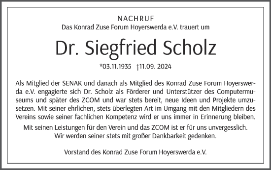 Traueranzeige von Siegfried Scholz von WochenKurier