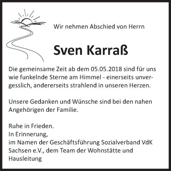 Traueranzeige von Sven Karraß von WochenKurier