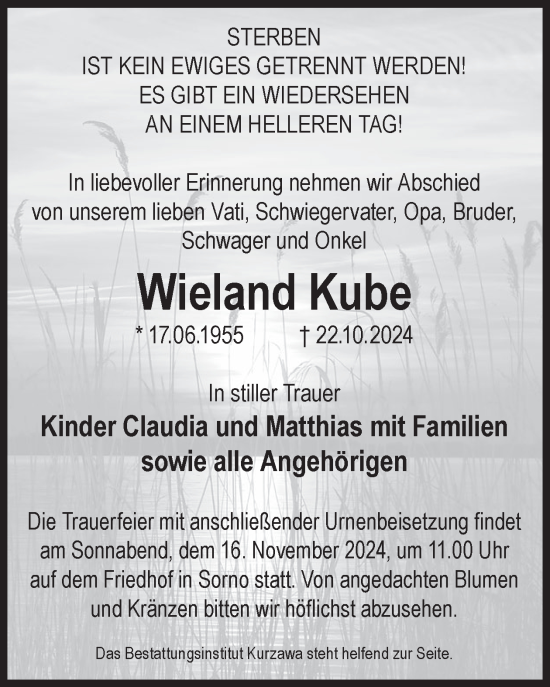 Traueranzeige von Wieland Kube von WochenKurier