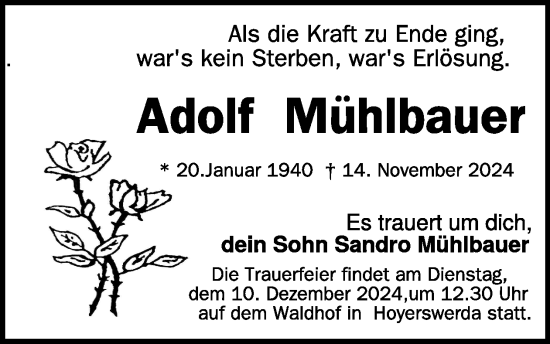 Traueranzeige von Adolf Mühlbauer von WochenKurier