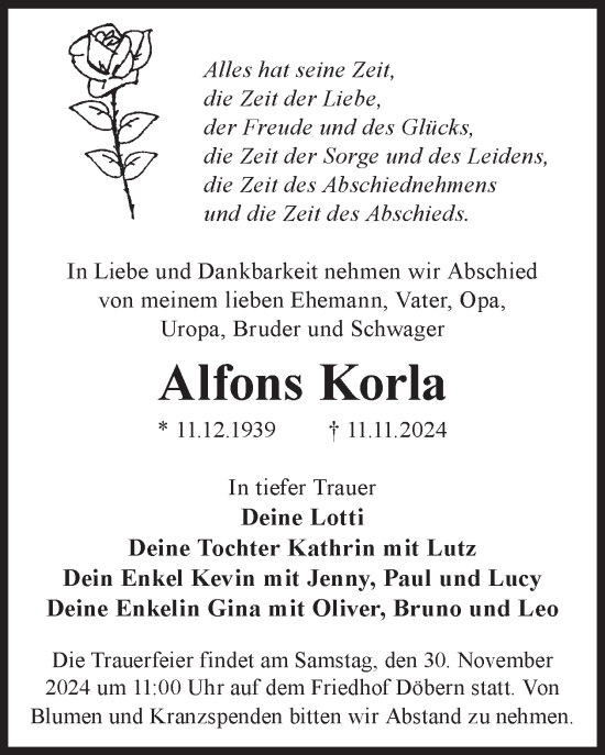 Traueranzeige von Alfons Korla von WochenKurier