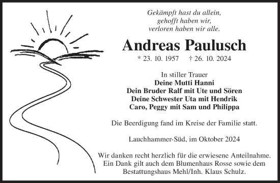 Traueranzeige von Andreas Paulusch von WochenKurier