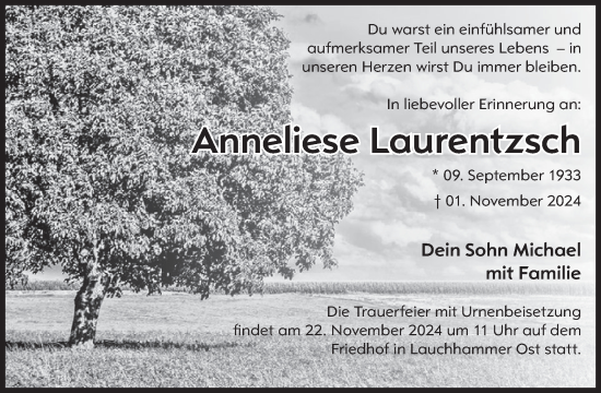 Traueranzeige von Anneliese Laurentzsch von WochenKurier