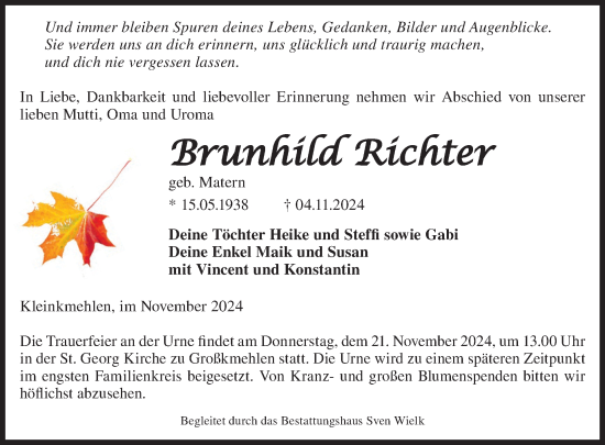 Traueranzeige von Brunhild Richter von WochenKurier