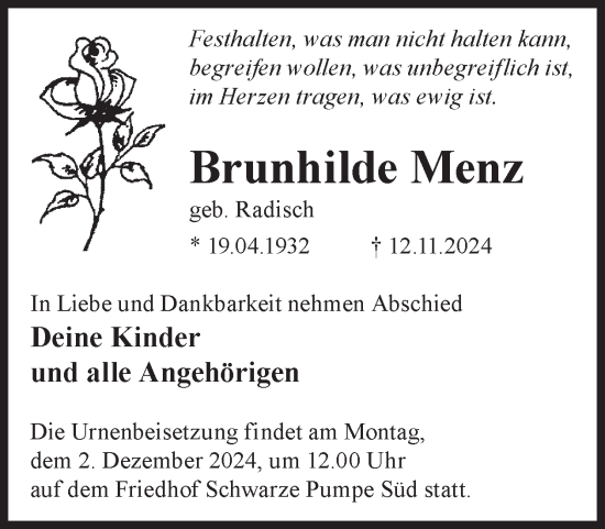 Traueranzeige von Brunhilde Menz von WochenKurier