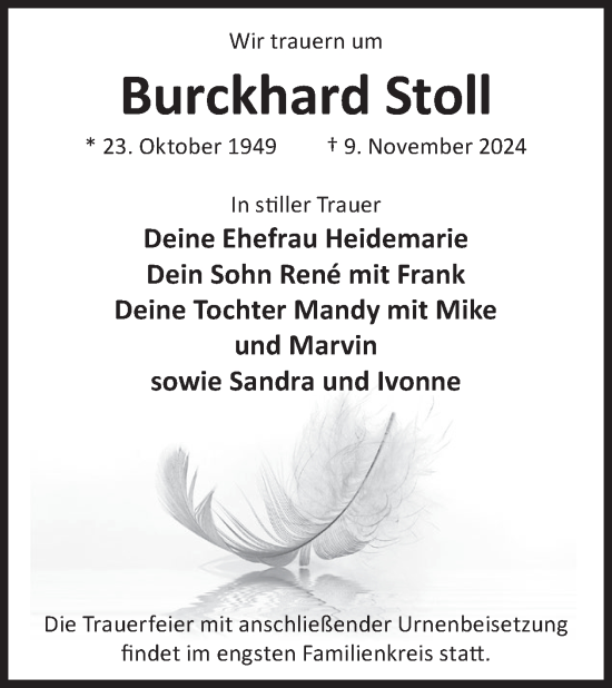 Traueranzeige von Burckhard Stoll von WochenKurier