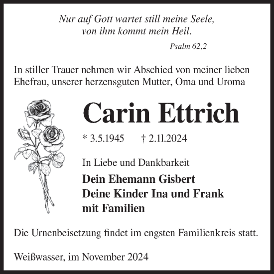 Traueranzeige von Carin Ettrich von WochenKurier